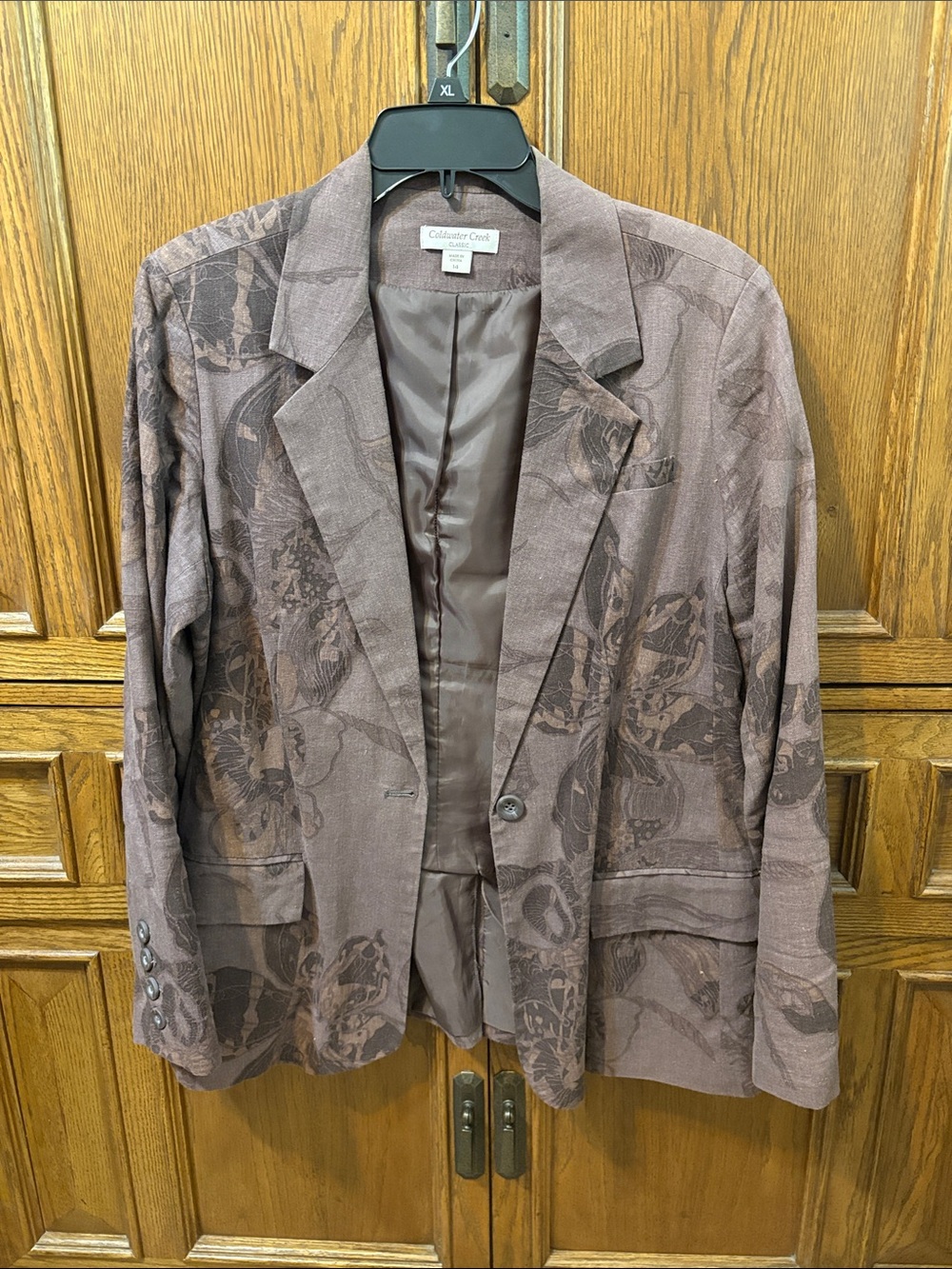 Coldwater Creek Taupe Floral-Print Blazer Jacket